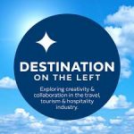 Logo of Destination on the Left podcast, featuring Genevieve White as a guest